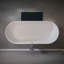 Baignoire autoportante de 69 po en résine de pierre, baignoire de luxe à surface solide avec trop-plein encastré et bonde escamotable, baignoire autoportante élégante autoportante en blanc mat-123339643