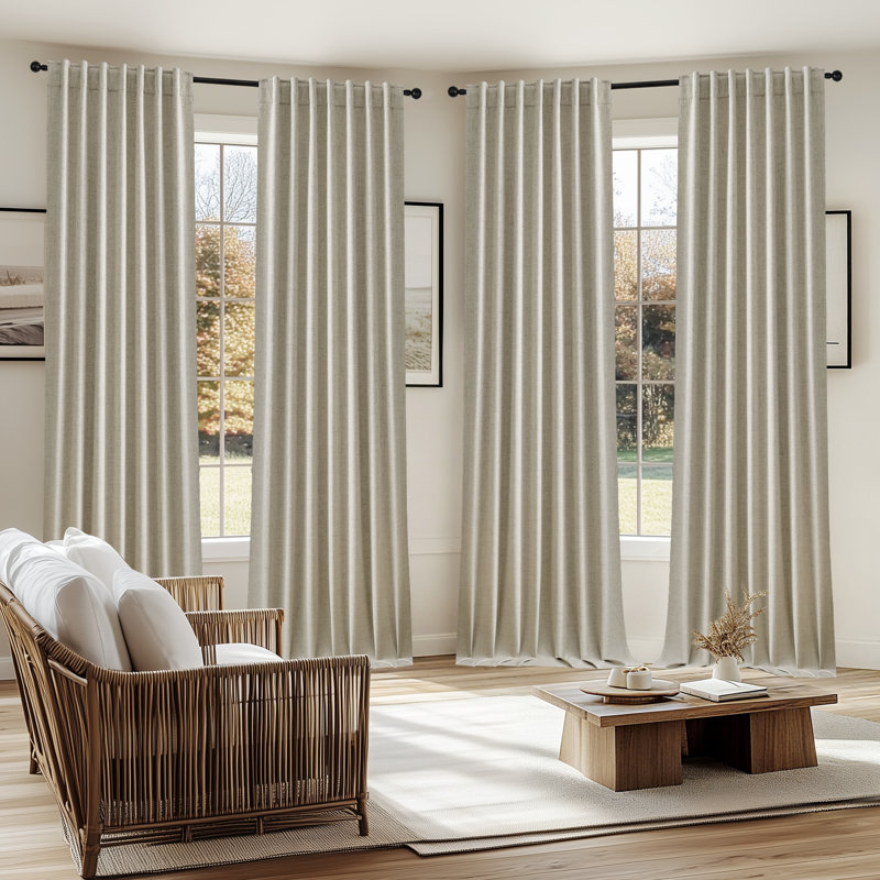 4 Pcs 100% Polyester Burlap Blackout Curtains For Bedroom Back Tab Curtains 4 Panels Set, 52" W x 84" L, Oatmeal