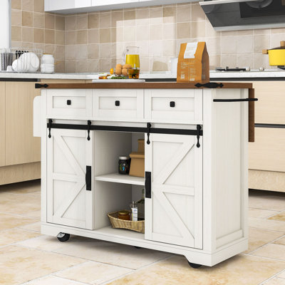 Elegant Farmhouse Kitchen Island with Built-in Power Supply and Drop Leaf Tabletop by Gracie Oaks