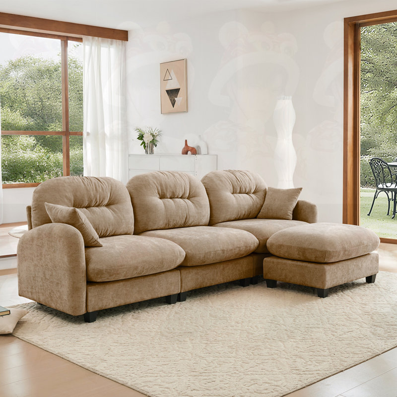 Canapé modulaire 3 places avec 1 repose-pieds, H 36,6 po x l 107 po x P 59,5 po, 3, Chameau