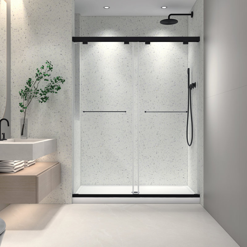 5476 Inch North American Frameless Double Sliding Matte Black Shower Door With Adjustable Soft Closing Function 8Mm Tempered Glass With Nano Easy Cleaning And Stick Explosion-Proof Menbrance