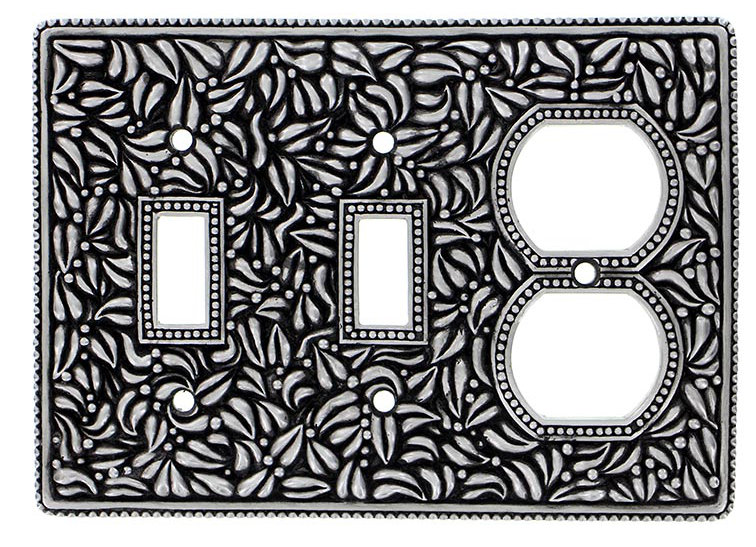 Plaque murale 3 interrupteurs à prise / interrupteur à bascule, Nickel antique