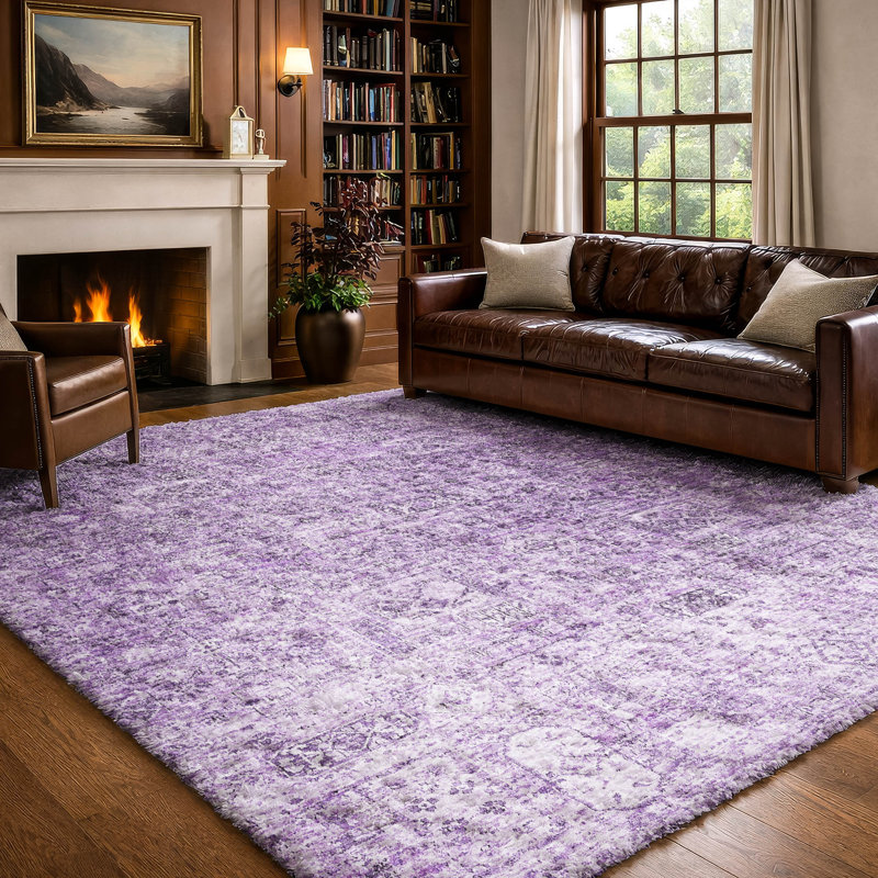 Tapis à poils longs de qualité supérieure lavable à la machine ADS611, Lilac, 9' x 12'