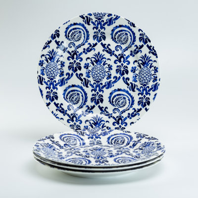 Assiette à salade / ananas en porcelaine bleue 8,25 po, ensemble de 4