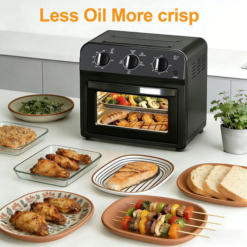Combo four grille-pain à friteuse à air (13 pte) - La circulation d'air chaud à 360 ° permet une cuisson saine sans huile, un four de comptoir à convection multifonctionnel en acier inoxydable avec temps et température réglables