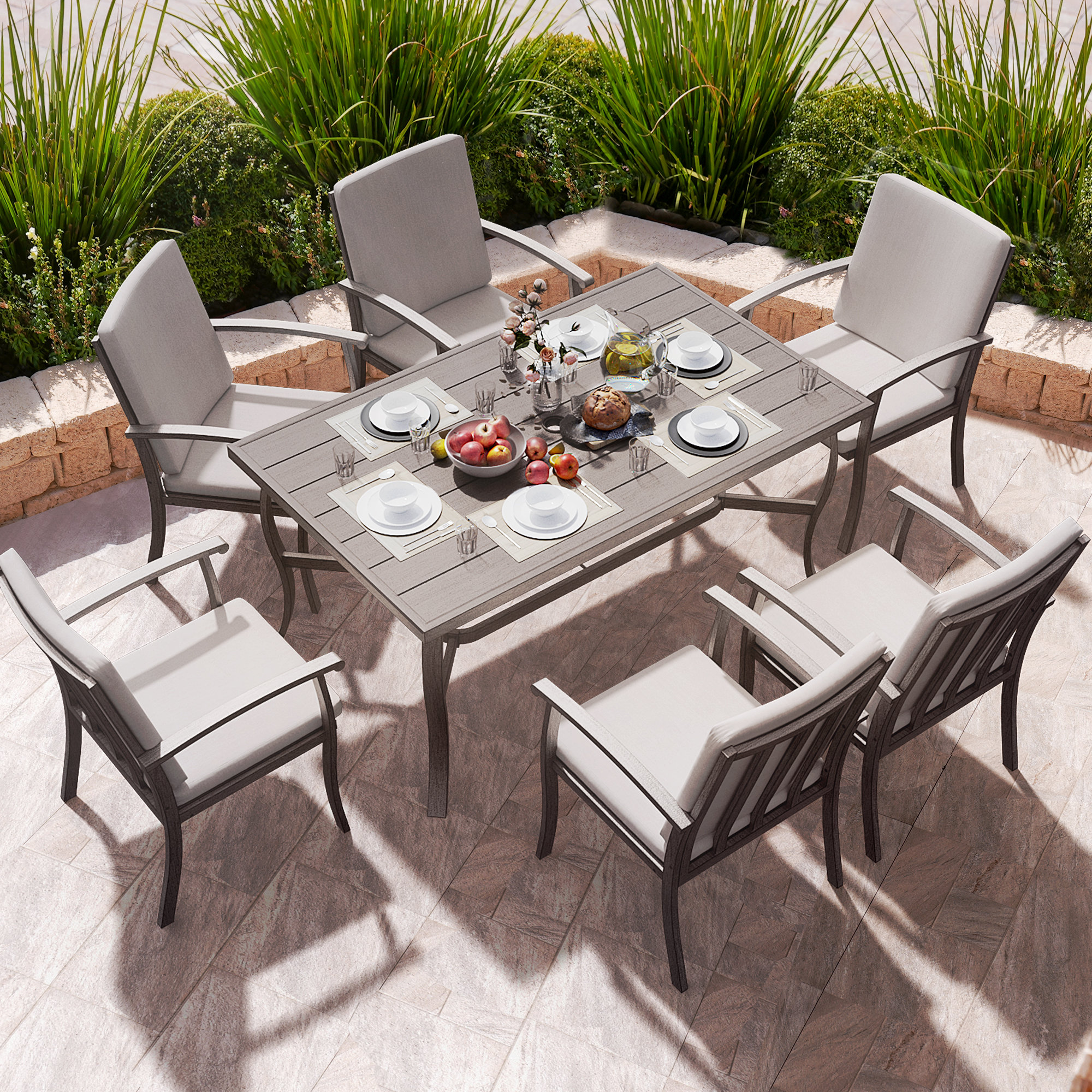 Leigh 60'' Rectangular 6 - Person Outdoor Dining Set with Cushions
