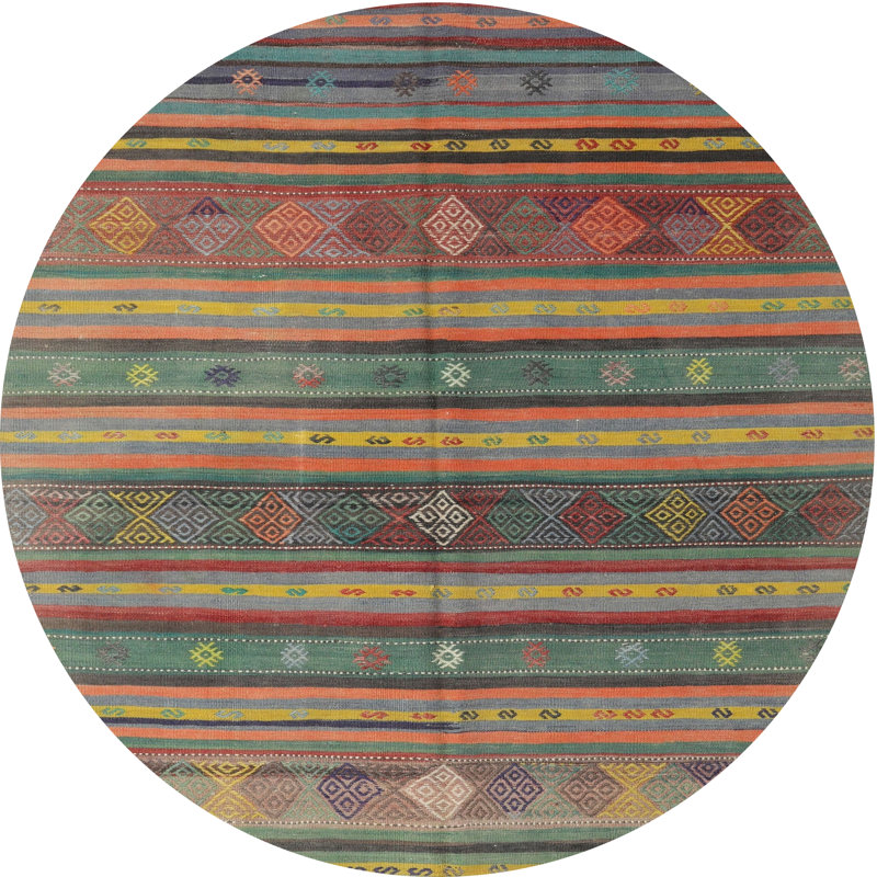Tapis de zone verte/orange contemporaine, Rond 4 pi