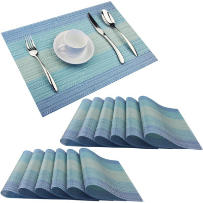 Ensemble de 12 napperons lavables, durables, résistants à la chaleur et antidérapants en vinyle pour l'intérieur et l'extérieur