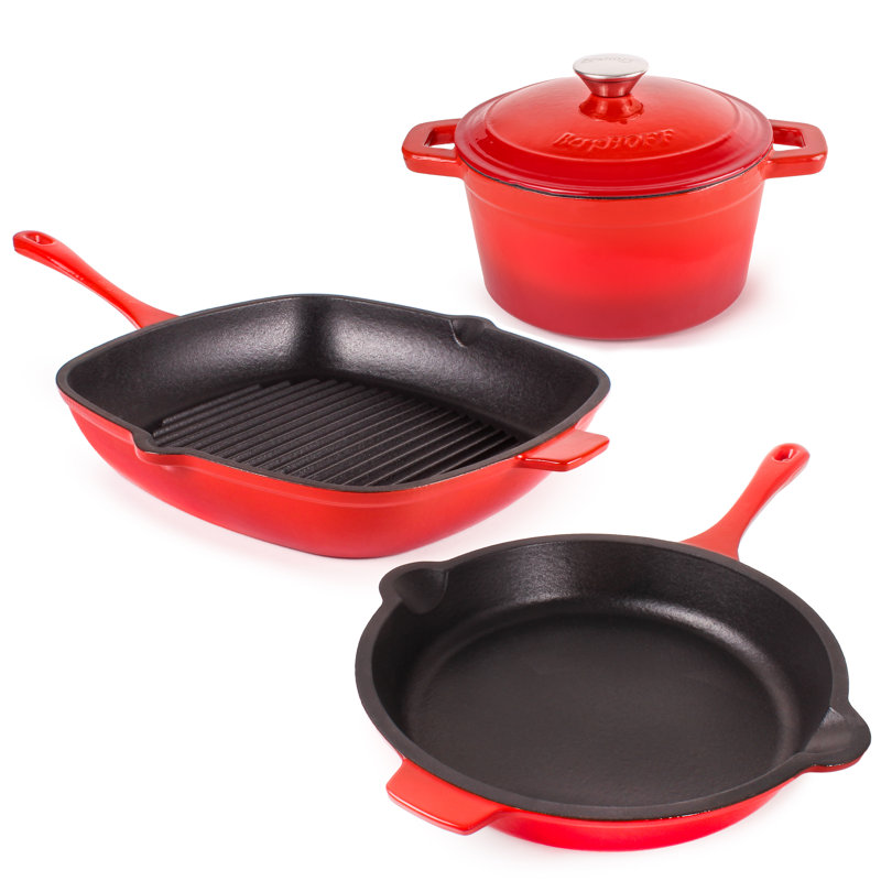 Ensemble de poêle en fonte, poêle à frire et cocotte 3 pte Berghoff Neo 4 pièces, Rouge