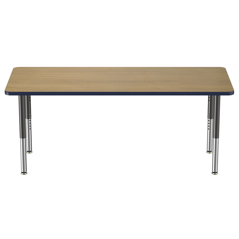 Table d'activité rectangulaire à hauteur réglable en forme de T, 30 po x 72 po, Chêne Pasadena / bleu marine / argent, Super