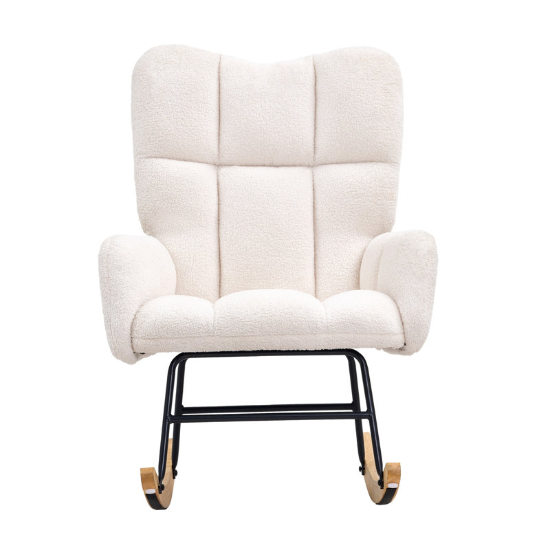 Chaise berçante en tissu moelleux avec dossier haut et fauteuil inclinable blanc ivoire pour l'allaitement et la détente