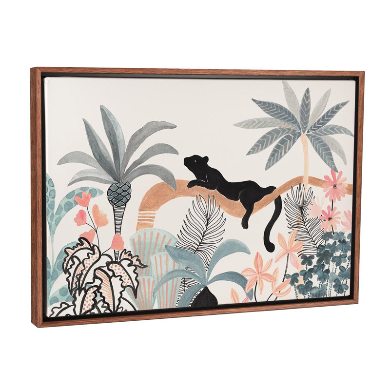 Jaguar dans la jungle, H 40 po x l 60 po x 1,5 po, Toile avec cadre en bois classique