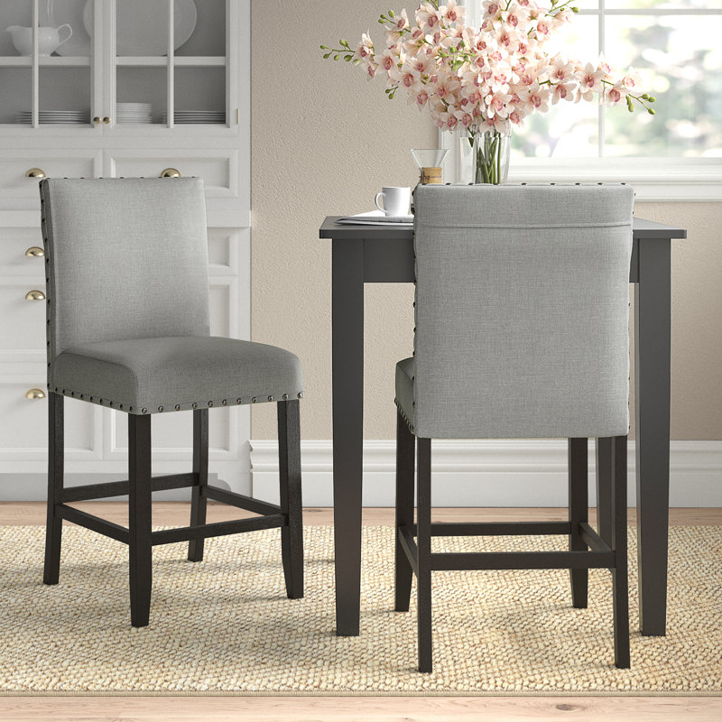 Kappler Upholstered Counter Stool, Counter Stool (25.5" Seat Height), Gray/Antique Noir
