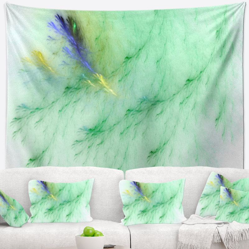 Tapisserie abstraite veines de marbre vert clair, H 32 po x l 39 po