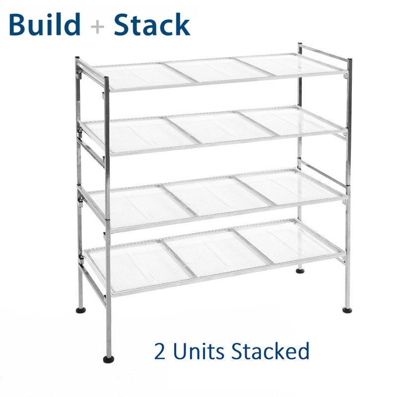 Silver 4-Tier Stackable Metal Mesh Shoe Rack