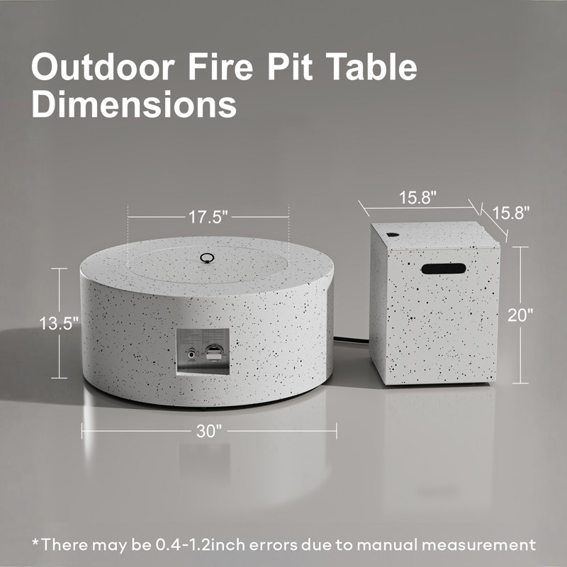 13.5’’ H X 30’’ W Round Steel Propane Smokeless Outdoor Fire Pit Table 50,000 Btu With Golden Light And Tank Storage Table