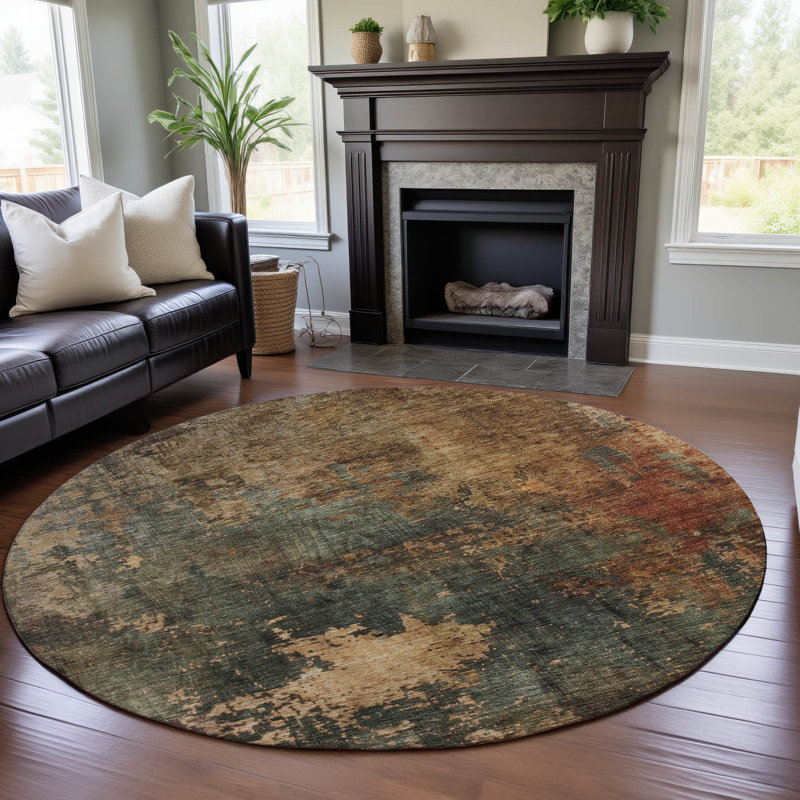 Premium Machine Washable Mayfield AMF1211 Abstract Rug, Round 8'
