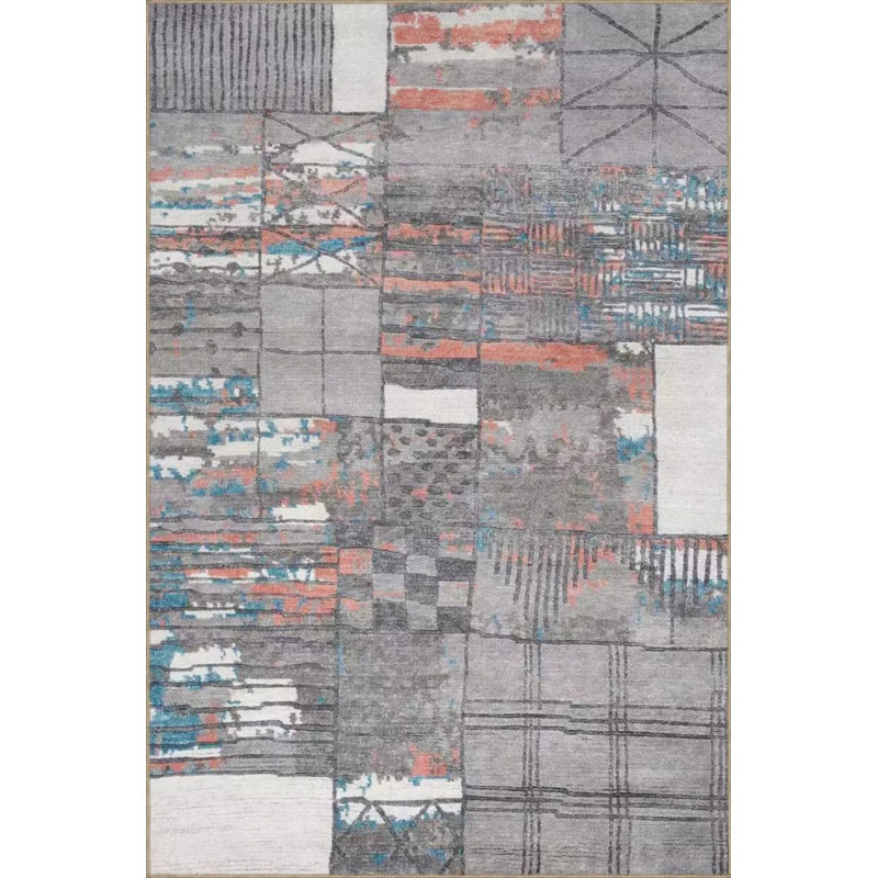 Tapis gris tissé lavable, Tapis de couloir 2 pi 6 po x 6 pi 7 po
