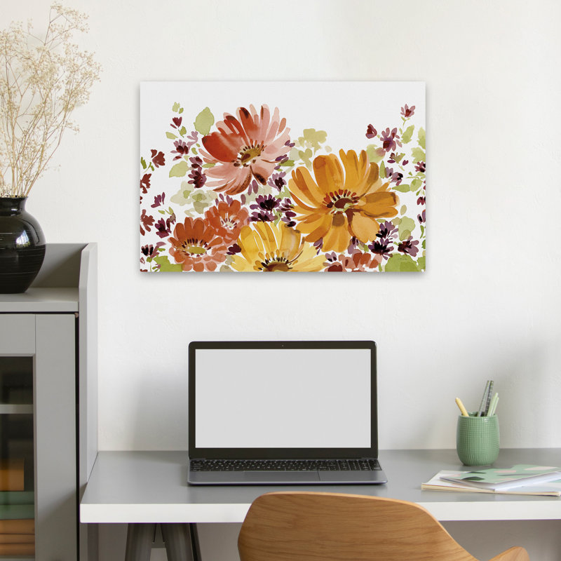 Autumn Joy I - Autumn Brown Chrysanthemums Daisies Art, H 16 po x l 24 po