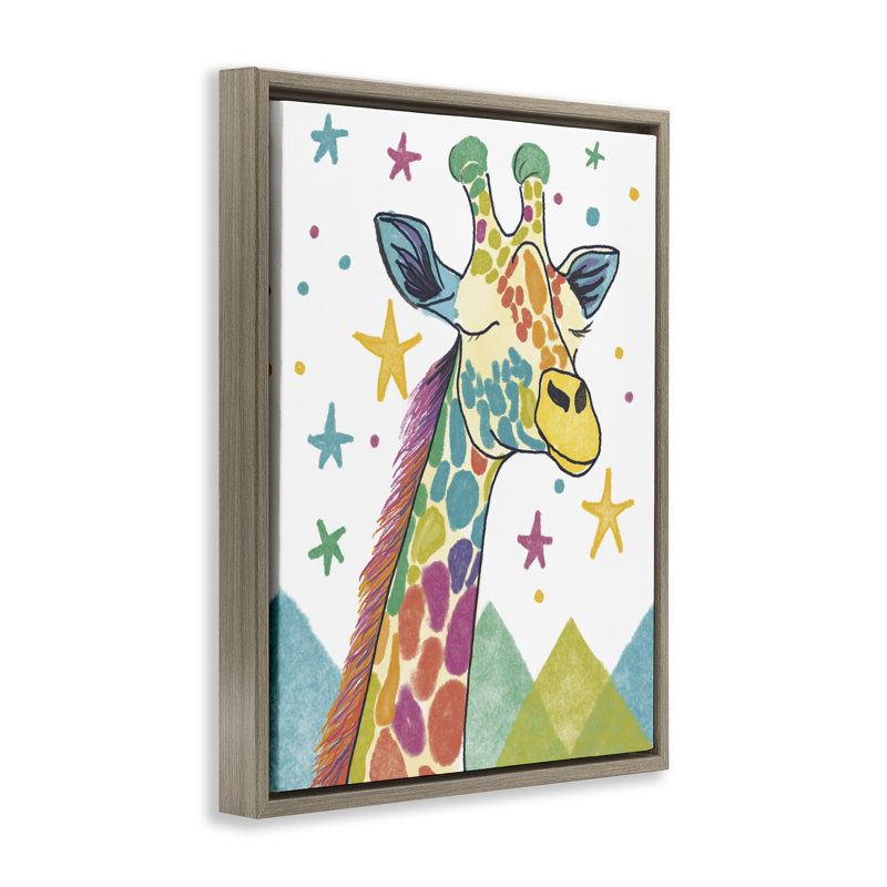 Cadre flottant fantaisiste de couleur girafe et étoiles, par Chen Alyesh, Cadre flottant orme Montalcino, H 31 po x l 25 po