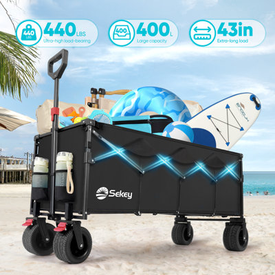 440LBS 400L Beach Extended Wagon, Collapsible Wagons with Big All-Terrain Wheels, Heavy Duty Foldable Folding Utility Cart Effortless Long Item Transp -  Sekey, FW114-US