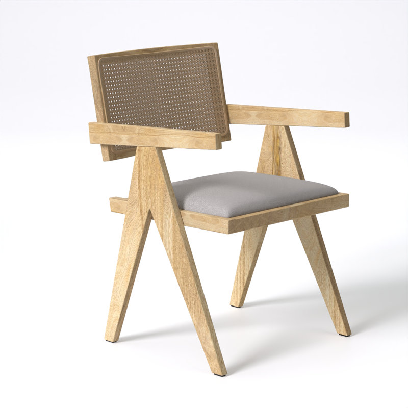 Solid  Wood Cane-Back Armchair – choose Natural or Black frame, Upholstered Seat, Easy 5-min Assembly – Verve Dining Chair