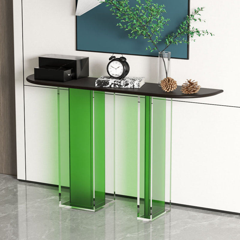 Console simple en bois massif et acrylique, Transparent / vert, H 31,5 po x l 55,12 po x P 11,81 po