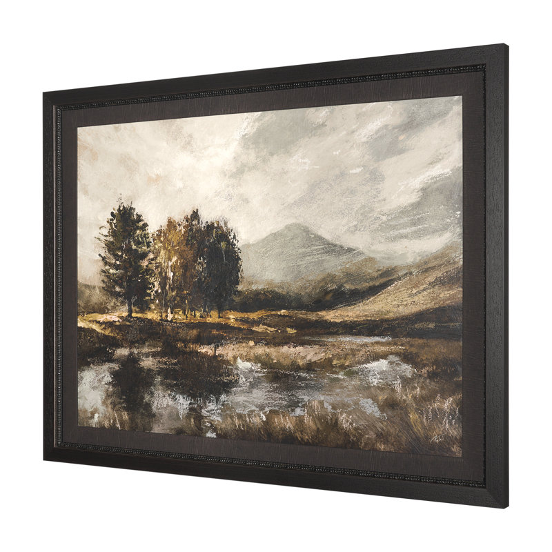 Toile encadrée texturée embellie à la main,  H 44,3 po x l 56,3 po x P 1,6 po, Paysage à l'ancienne