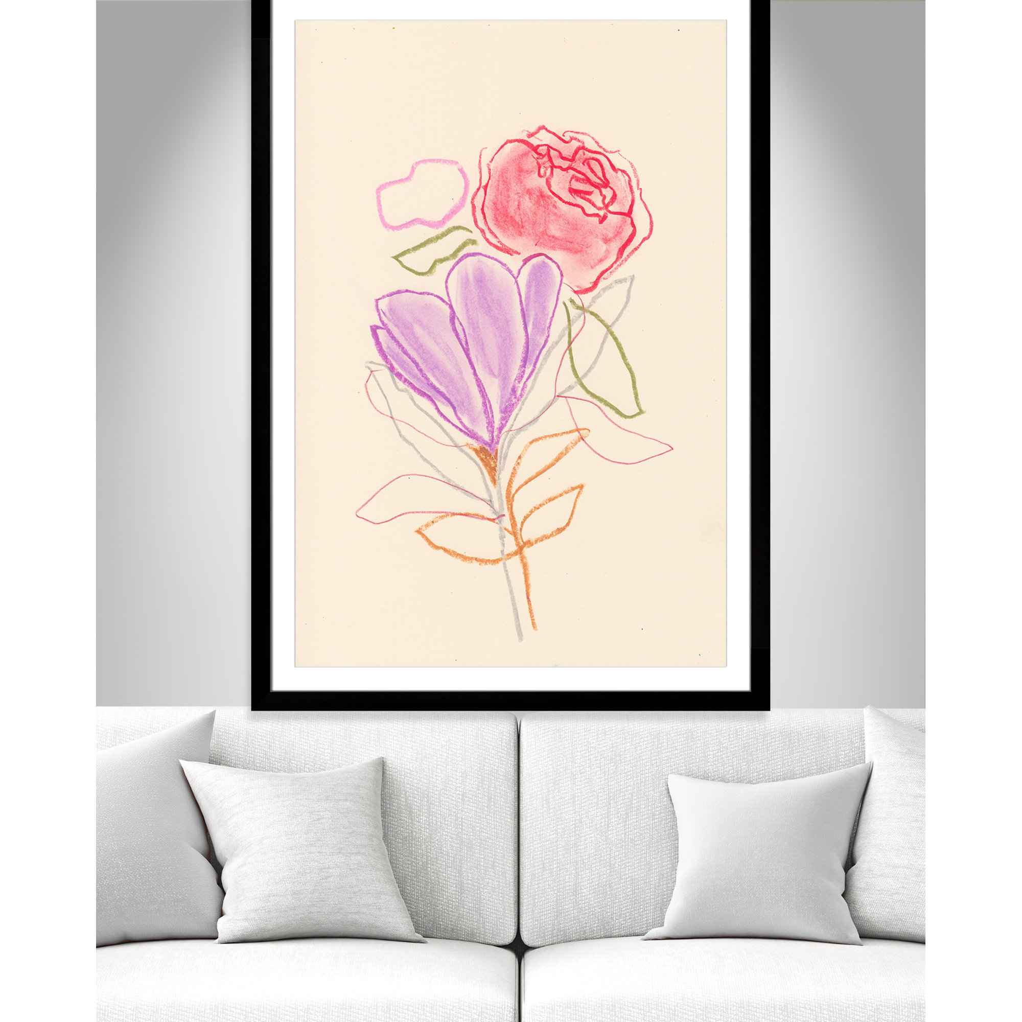 Simple Floral III Print by Bea Dina, Black Single Picture Framed Paper, White, 55" H x 39" W x 1.25" D