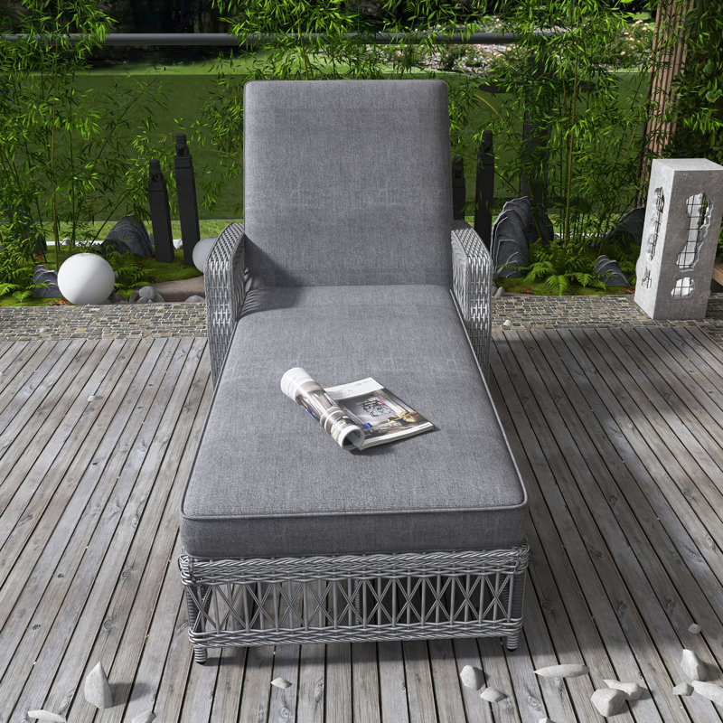 Chaise longue inclinable pour l'extérieur, fauteuil en osier avec accoudoirs, fauteuil inclinable réglable pour le patio avec coussins amovibles