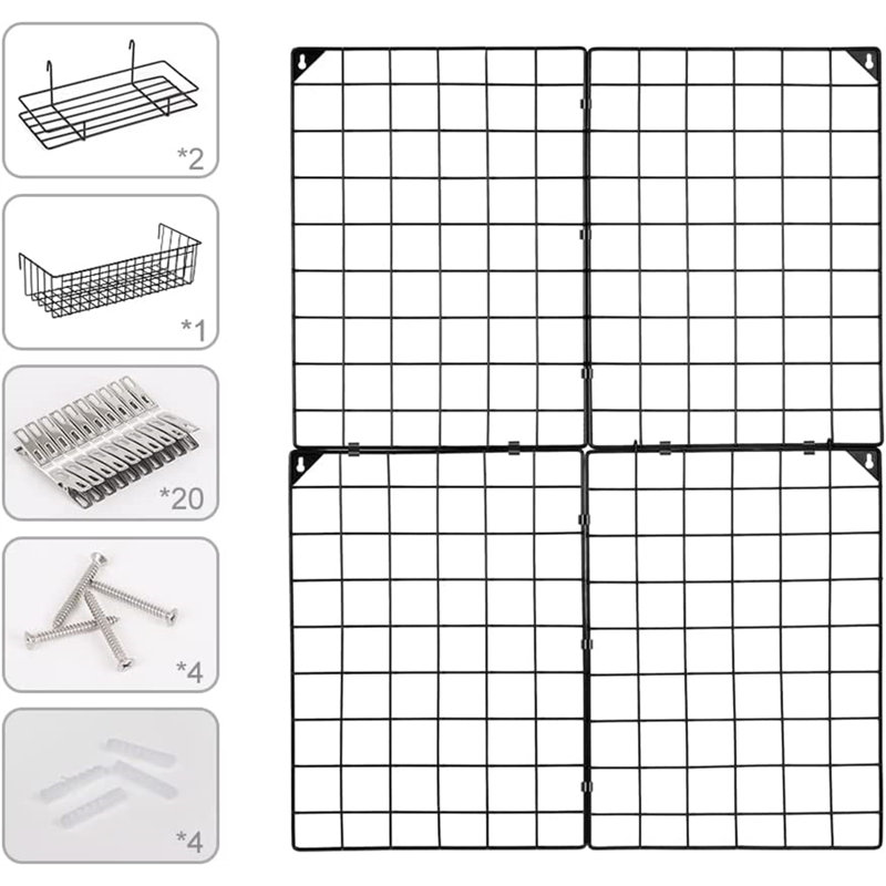 Grille de rangement murale Nate avec tableau mémo