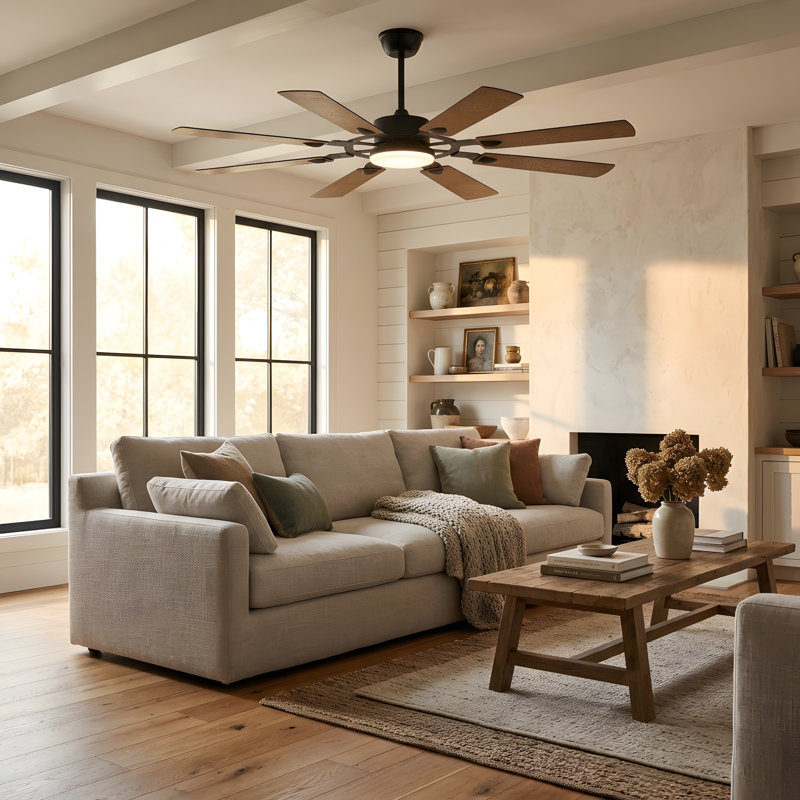 Ventilateur de plafond 62 po Modern Farmhouse avec lumière DEL et télécommande, noir, 62 pouces