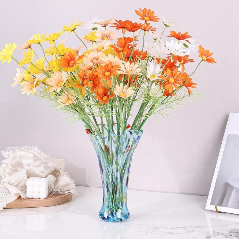 Vase en verre soufflé à la main, vase à fleurs large de 9 pouces