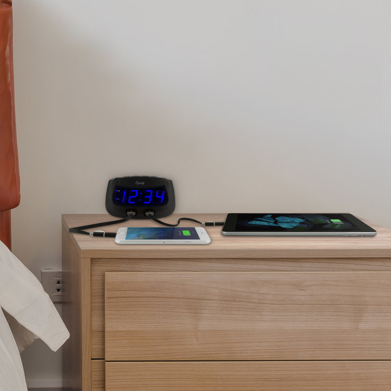 Equity 30417 0.9 Inch Blue LED Dual USB Digital Alarm Clock
