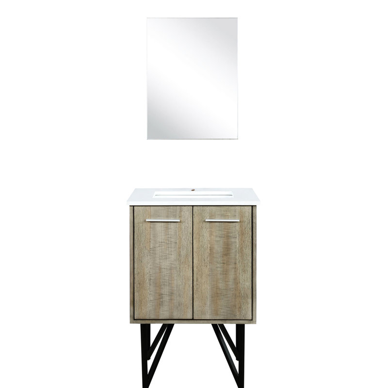 Meuble-lavabo rustique en marbre de culture, 18 po Miroir - Meuble de rangement à fermeture en douceur avec plateau en marbre et grand espace intérieur