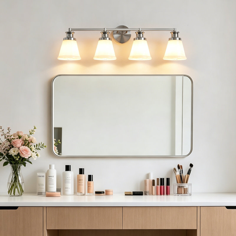 Conchita 4-Light Dimmable Frosted Glass Vanity Light, Brushed Nickel