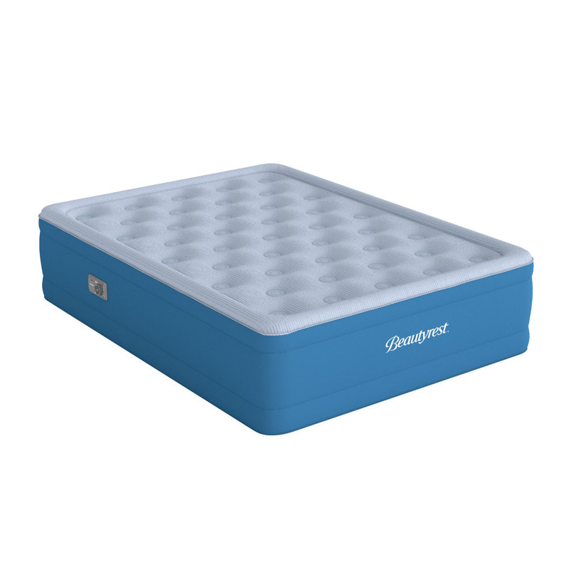 Queen Blue Raised Inflatable Air Mattress with Built-in Pump