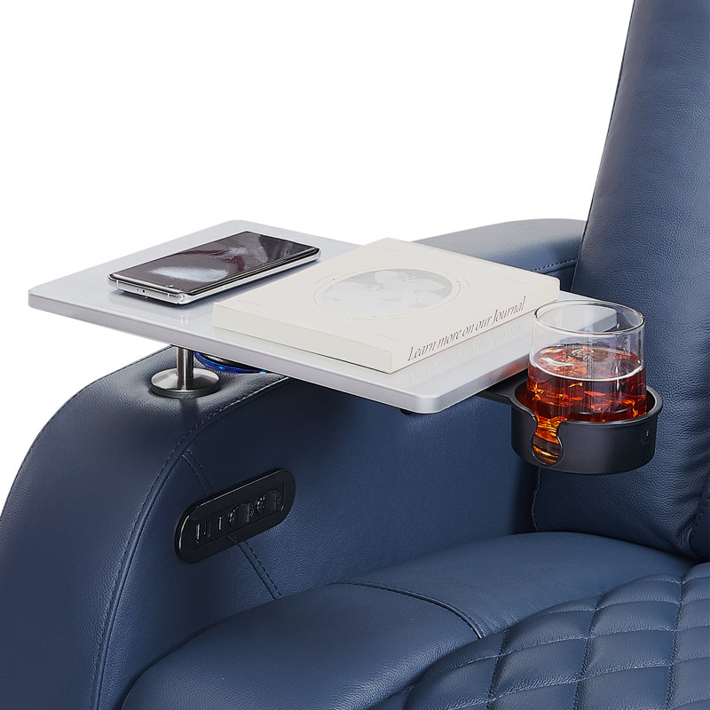 Mixell Leather Home Theater Seating with Cup Holder, Blue