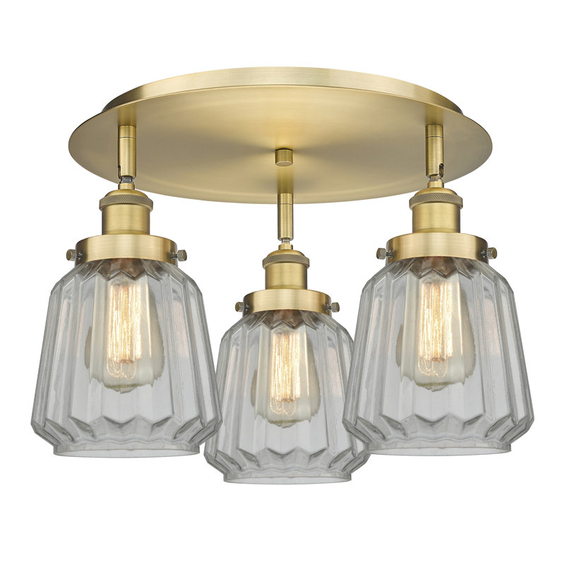 Bayron Glass Flush Mount, Clear, Brushed Brass