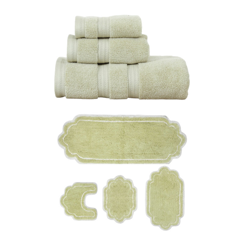 Ensemble de serviettes 3 pièces et de tapis de bain 4 pièces Talbert Collection, 100% coton doux, chocolat, Vert