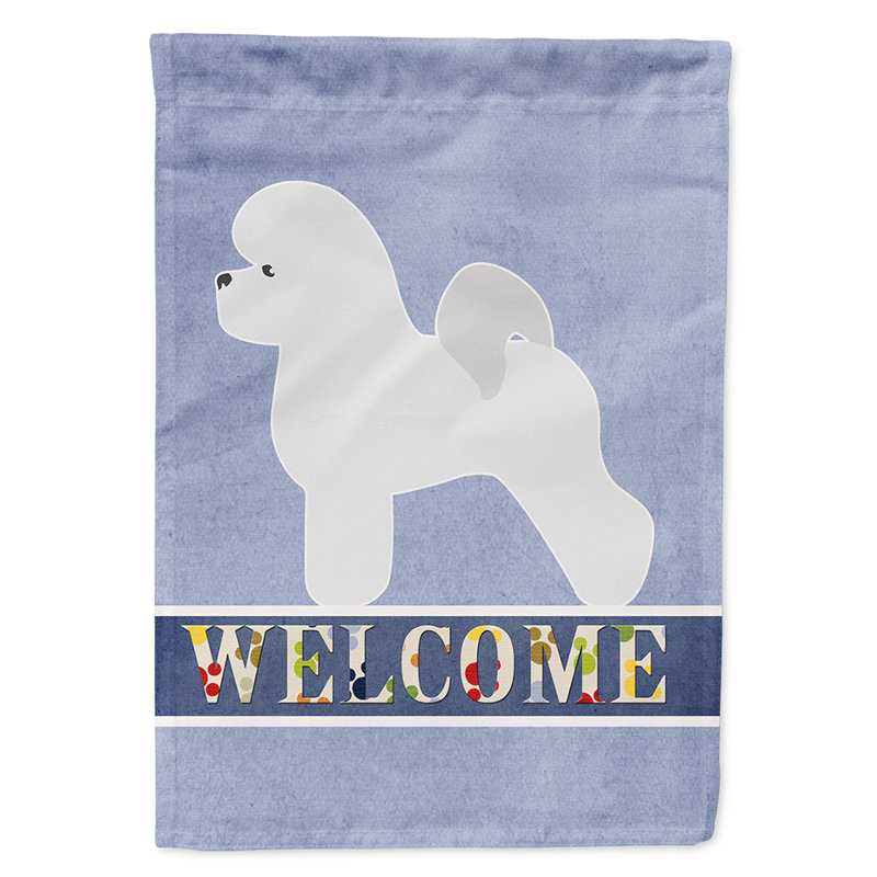 Polyester 2 côtés 40 x 28 po welcome drapeau maison, Bichon frisé debout