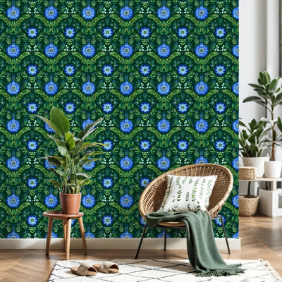  Peel and Stick Wallpaper Seamless Floral Motifs Symmetry Contact Paper Removable Self Adhesive Wall Mural Wall Decor for Bedroom Kitchen Cabinets 118in