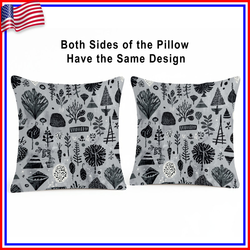Coussins décoratifs noirs et blancs à motif botanique, 20 po x 20 po