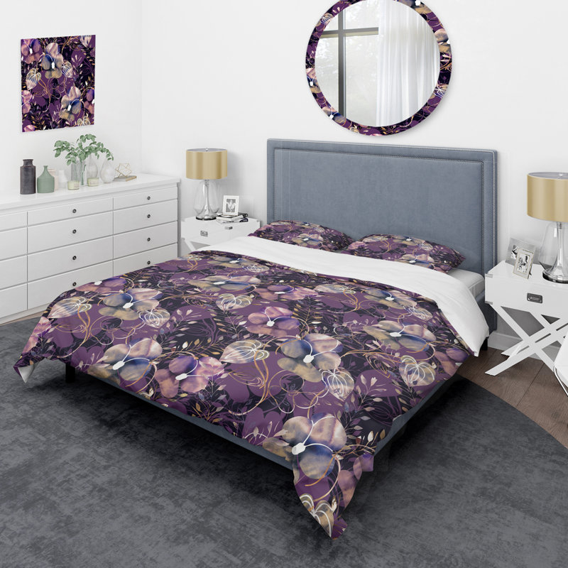 Ensemble de housse de couette Purple Viola Flower - Cabin & Lodge, Housse de couette simple + 1 taie décorative stan