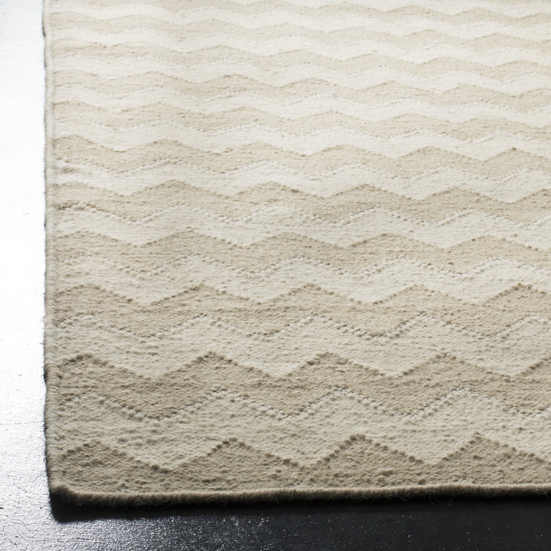 Mccall Hand Woven Flat Weave Wool/Banana Silk/Cotton Chevron Rug in Beige/Ivory, Rectangle 8' x 10'