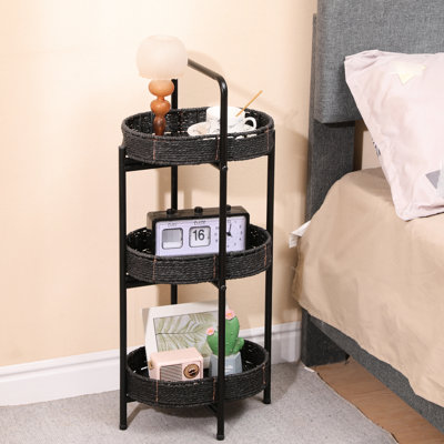 3, tissé à la main, ovale, table d'appoint, plateau amovible, pique-nique, rangement pour fruits de comptoir de cuisine, forme ovale compacte, petit noir, pieds réglables, multifonctionnel, espaces intérieurs et extérieurs