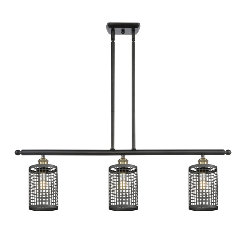 Jerine 3 Light 36" Stem Hung Island Light, Laiton antique noir