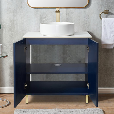 Leaann 30" Blue Modern 2-Door Free-standing Vessel Sink Bathroom Vanity Set
