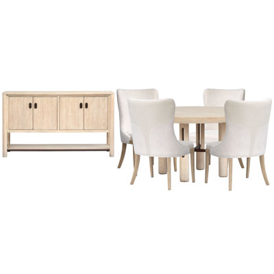 Extendable Round Dining Table With 4 Host Chairs And Buffet