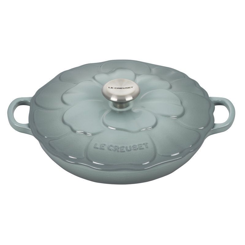 Sea Salt Enameled Cast Iron Petal Braiser with Handles, 2.25qt